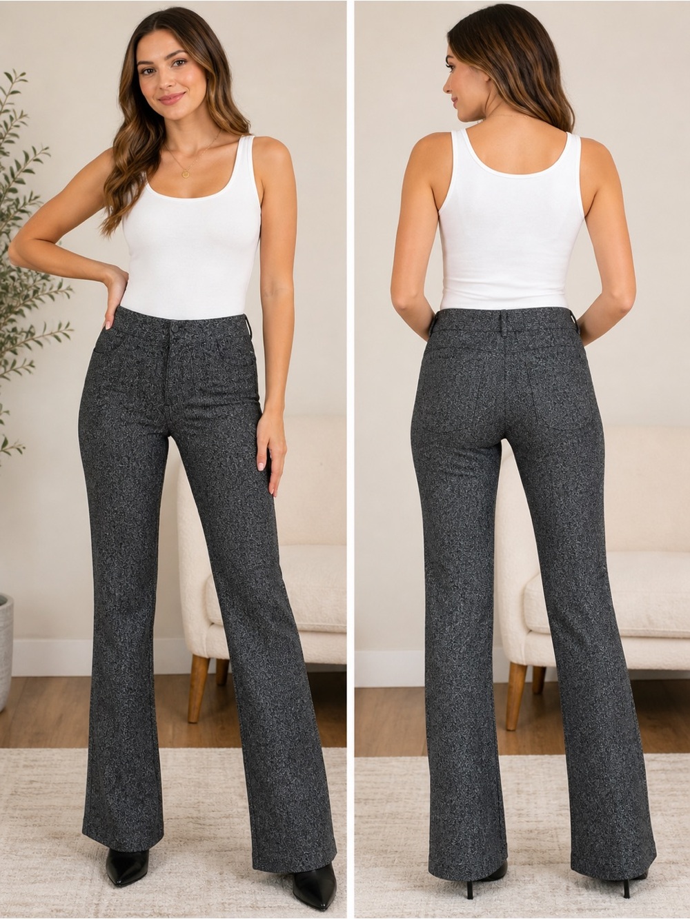 Chico High-Rise Wide-Leg Dress Pants - Charcoal Gray-size 0 (sz4)